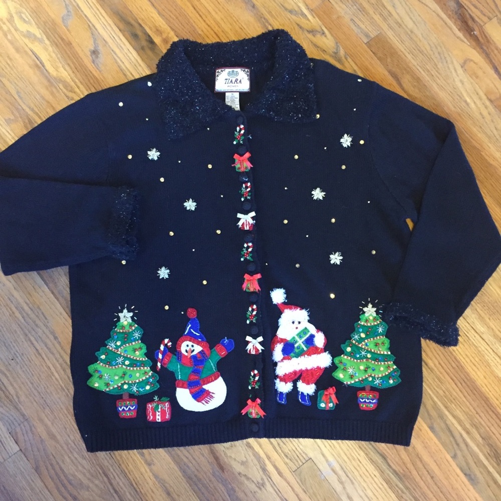 Tiara Christmas sweater cardigan ugly cute